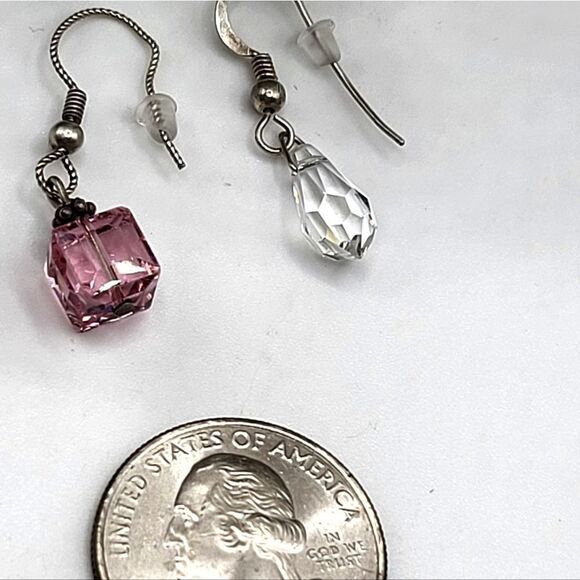 "5/$25" Sterling Silver Swarovski Crystal Mismatched Dangle Earrings - Picture 4 of 9
